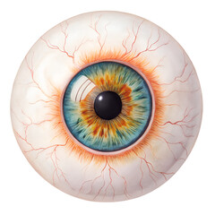 Realistic human eyeball with blue and orange iris on transparent background background This