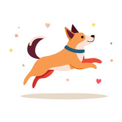 Obraz premium Energetic dog leaps joyfully in a colorful and playful animated scene with hearts and stars. PNG image, transparent background