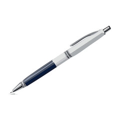 Quality blue and silver ballpoint pen resting on white surface in well-lit environment. PNG image, transparent background