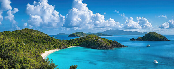 A scenic river flowing through a lush green forest with sunlight piercing through the trees above it