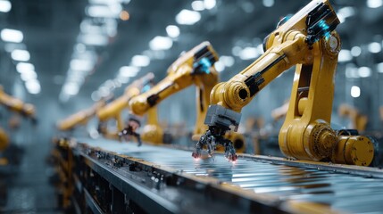 Industrial robotic arms on assembly line automation and manufacturing technology