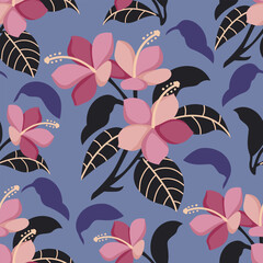 florals hibiscus Pink fabric pattern vector flat design