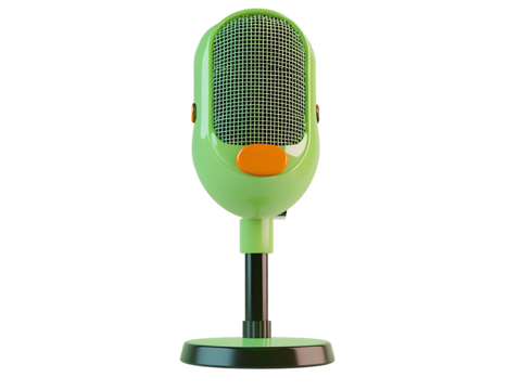 3D Of Retro Green Microphone on Stand on Transparent Background