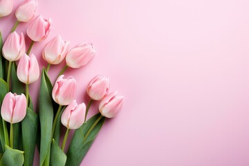Obraz premium Pink tulips arranged on a pink background, creating a vibrant and colorful spring floral arrangement