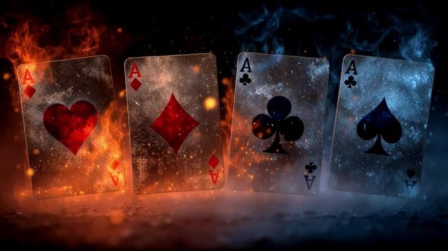 Arcane Poker Set &ndash; Aces Enflamed by Magic and Myth. Generative AI