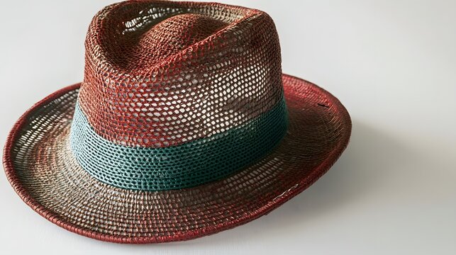 Stylish Red and Green Woven Fedora Hat Fashion Accessory