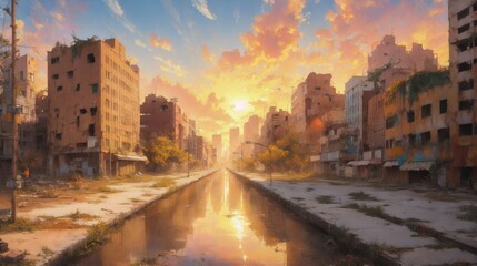 放棄された都市の夕暮れ1