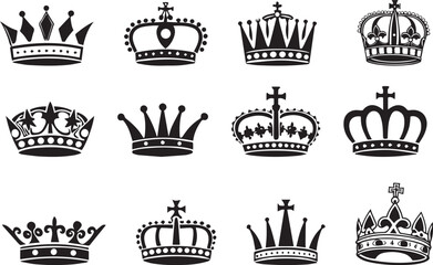 Obraz premium Collection of Royal Crowns and Tiaras in Silhouette
