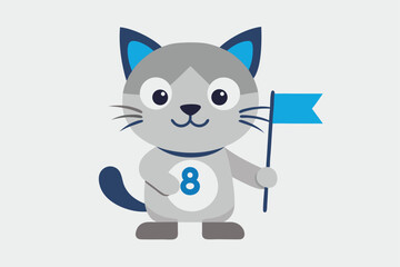 Adorable kitten holding a small flag with august 8th celebration