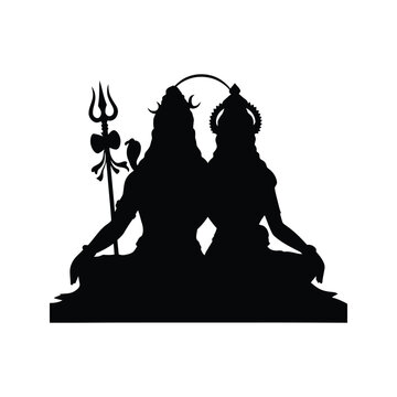 Lord shiva and parvati spiritual couple sitting pose with trishul illustration