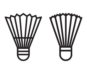 Badminton shuttlecock outline and solid silhouettes. Badminton racket and shuttlecock isolated.