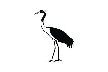 Fototapeta premium Elegant Red Crowned Crane in Black and White Silhouette