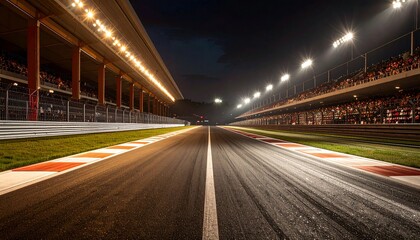 Fototapeta premium race track corner asphalt surface low angle view at night stadium