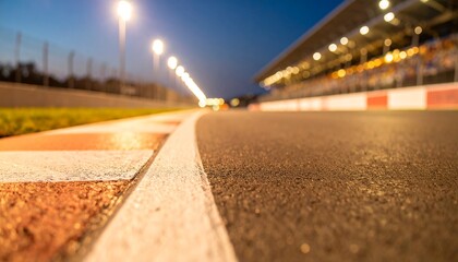 Obraz premium race track corner asphalt surface low angle view at night stadium