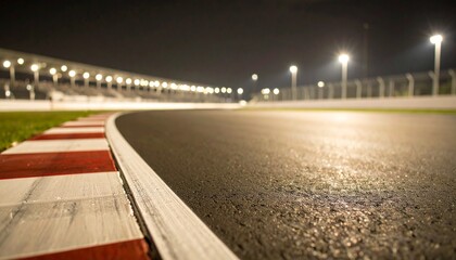 race track corner asphalt surface low angle view at night stadium