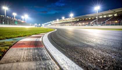 race track corner asphalt surface low angle view at night stadium