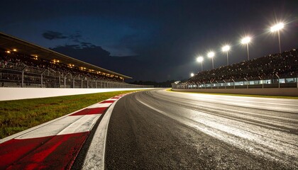 Fototapeta premium race track corner asphalt surface low angle view at night stadium