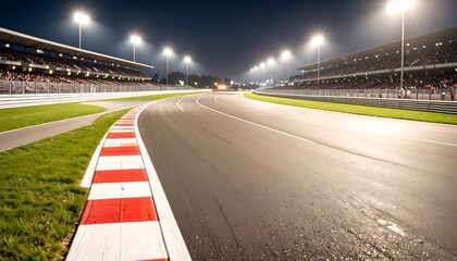 race track corner asphalt surface low angle view at night stadium