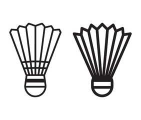Badminton shuttlecock outline and solid silhouettes. Badminton racket and shuttlecock isolated.