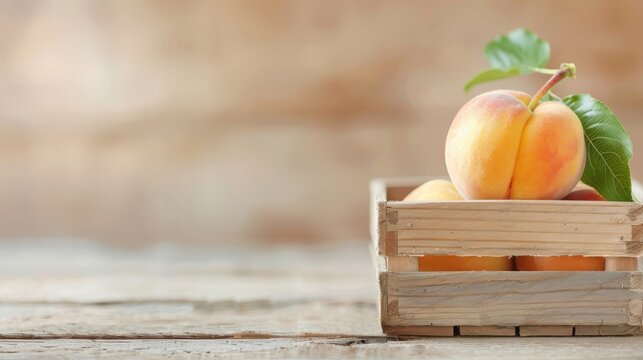 Whole peach with fuzzy, reddish-yellow skin on a rustic wooden table, highlighted by natural light.