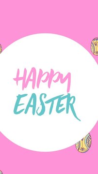 Animation of easter eggs and happy easter text