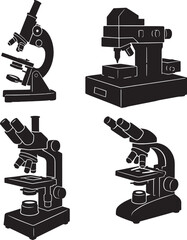 Microscope Silhouette Set — Three Types of Compound Microscopes and One Atomic Force Microscope (AFM)