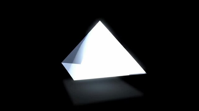 Abstract white pyramid shape with reflective surface on black background