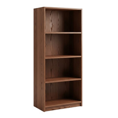 Tall wooden bookshelf with five shelves isolated on transparent background