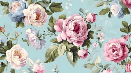 Elegant Pastel Roses Seamless Pattern Floral Textile Design
