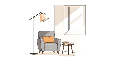 Fototapeta premium Cozy Interior Illustration with Armchair and Lamp