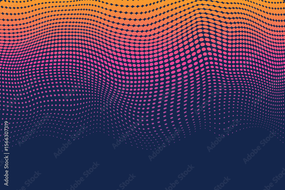 Poster gradient halftone pattern creates an abstract, vibrant background with an aesthetic wavy design for 