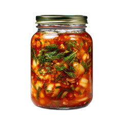 Kimchi in Glass Jar with Dill isolated on a transparent background 1