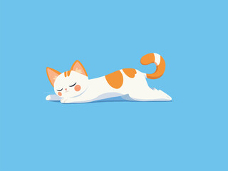 Fototapeta premium Cute Cartoon Cat Sleeping Peacefully on a Blue Background Adorable and Minimalist