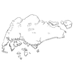 Singapore map illustration hand drawn outline vector