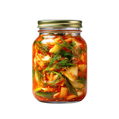 Kimchi in Glass Jar isolated on a transparent background