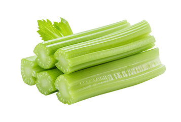 Fresh green celery stalks isolated on black background for healthy food and nutrition concept