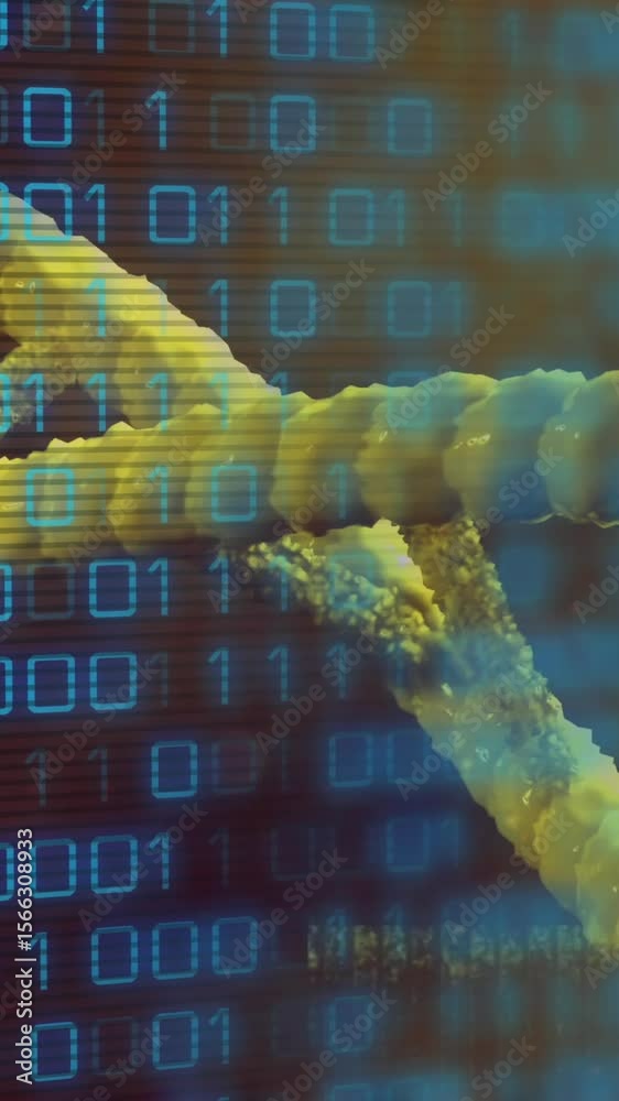 Aufkleber animation of binary coding data processing over dna strand spinning