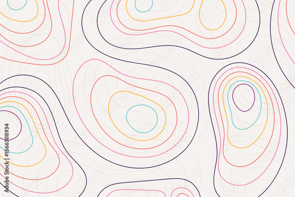Poster Abstract topographic contour map lines create an intriguing background with soft colors and organic shapes for design projects.