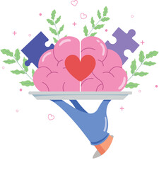 Vector illustration of a emotion and brain, mental health of positive thinking, logical thinking brain, Good health care vector illustration.