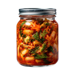Kimchi in Glass Jar with Dill isolated on a transparent background