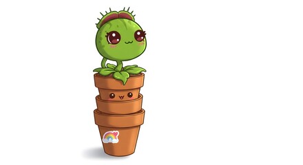 Cute Cartoon Venus Flytrap in Pots Illustration