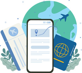 Vector Illustration of travel around the world. Tourism banner design. E-ticket, online booking concept.