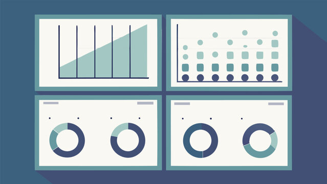 Illustration of dashboard interface with line chart, scatter plot and pie charts displayed clearly