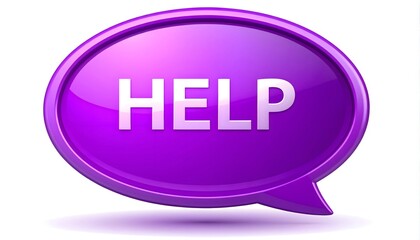 Shiny Purple Help Button in Oval Speech Bubble Style