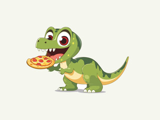 Fototapeta premium Cartoon Dinosaur Holding a Pizza Slice Cute and Funny Character Design
