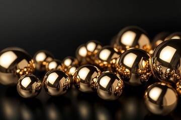 Shiny luxury golden spheres on black background with elegant reflections and premium metallic aesthetic for modern design and wealth concepts