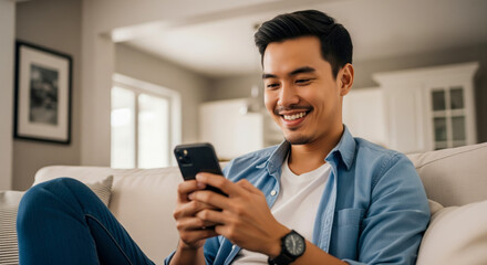 Man Enjoying Technology While Relaxing At Home