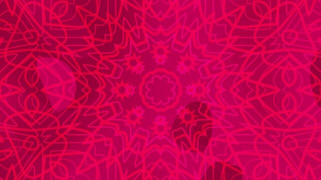 "Vibrant abstract red and pink mandala pattern background with intricate geometric ornaments. Perfect for passionate, spiritual, and decorative design projects."
