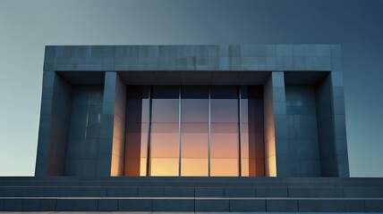 Stylized Abstract Line Icon of Contemporary Bank Architecture