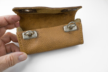 Old leather bicycle case for repair keys from 60’s